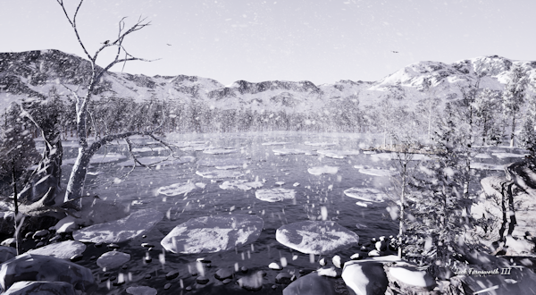 High Mountain Lake Snowfall